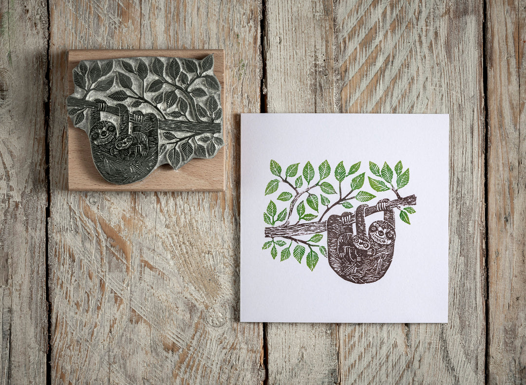 Mamma and Baby Sloth Rubber Stamp - Noolibird