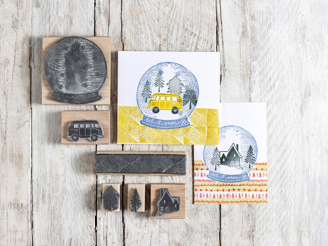 Snow Globe Rubber Stamp, Christmas Card Rubber Stamp - Noolibird