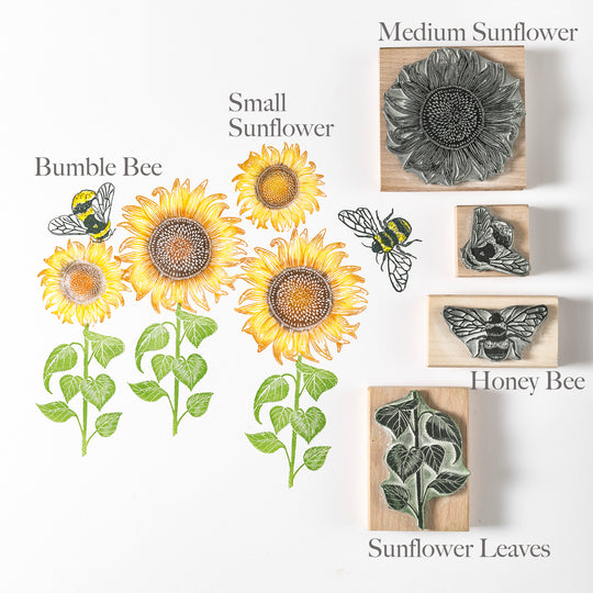 Sunflower and Bee Rubber Stamps - Noolibird
