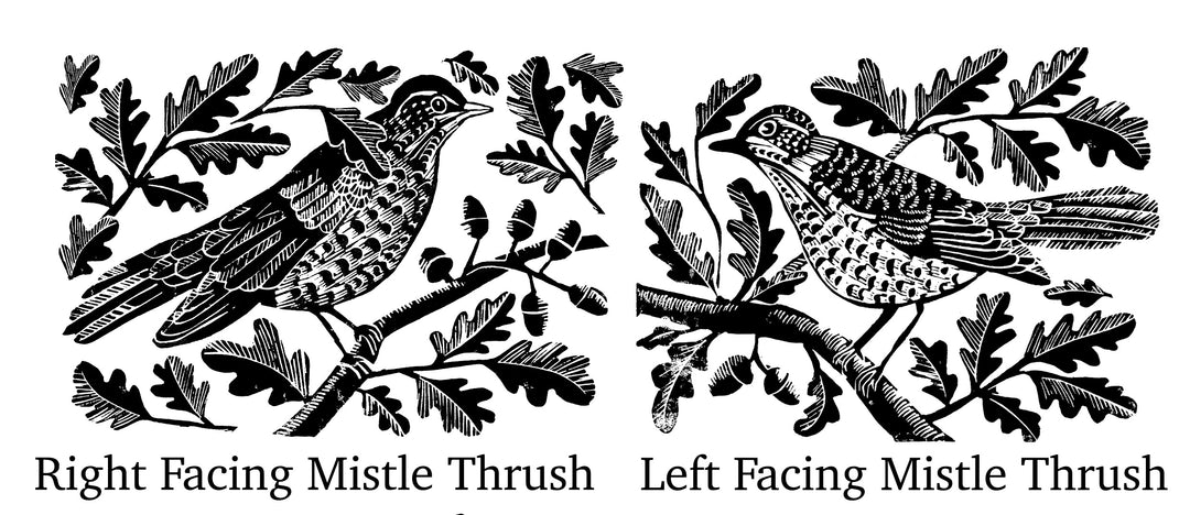 Mistle Thrushes In the Oak Tree, Thrush Rubber Stamp, Bird Stamp, Songbird Stamp. - Noolibird