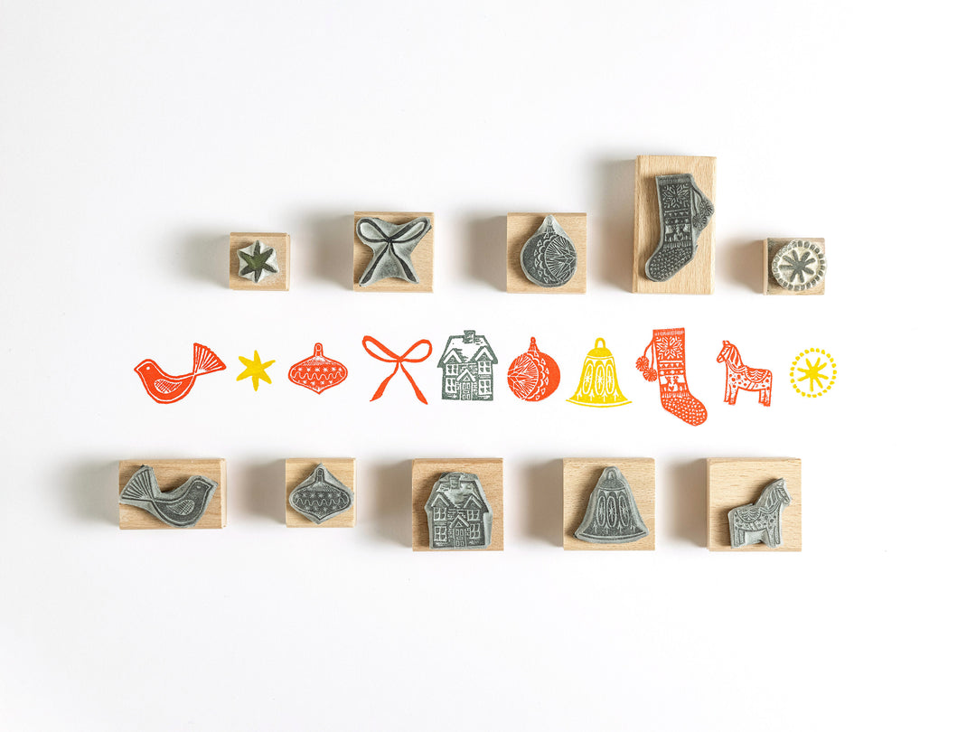 Christmas Rubber Stamps, stocking stamp, bauble stamp, star stamp, ribbon stamp, bell stamp for card making - Noolibird