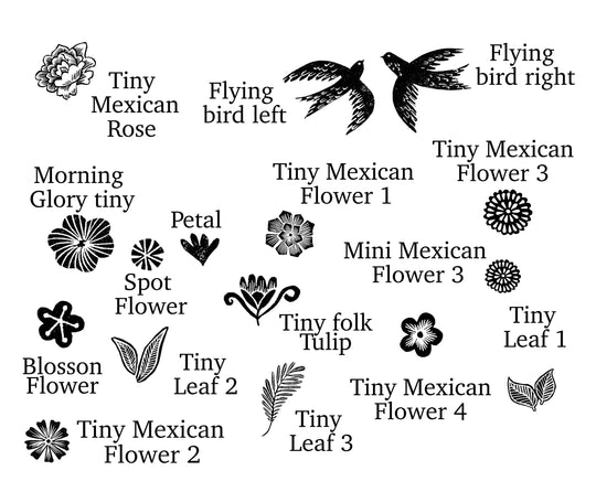 Mexican Flower  Tiny Size Rubber Stamps - Noolibird