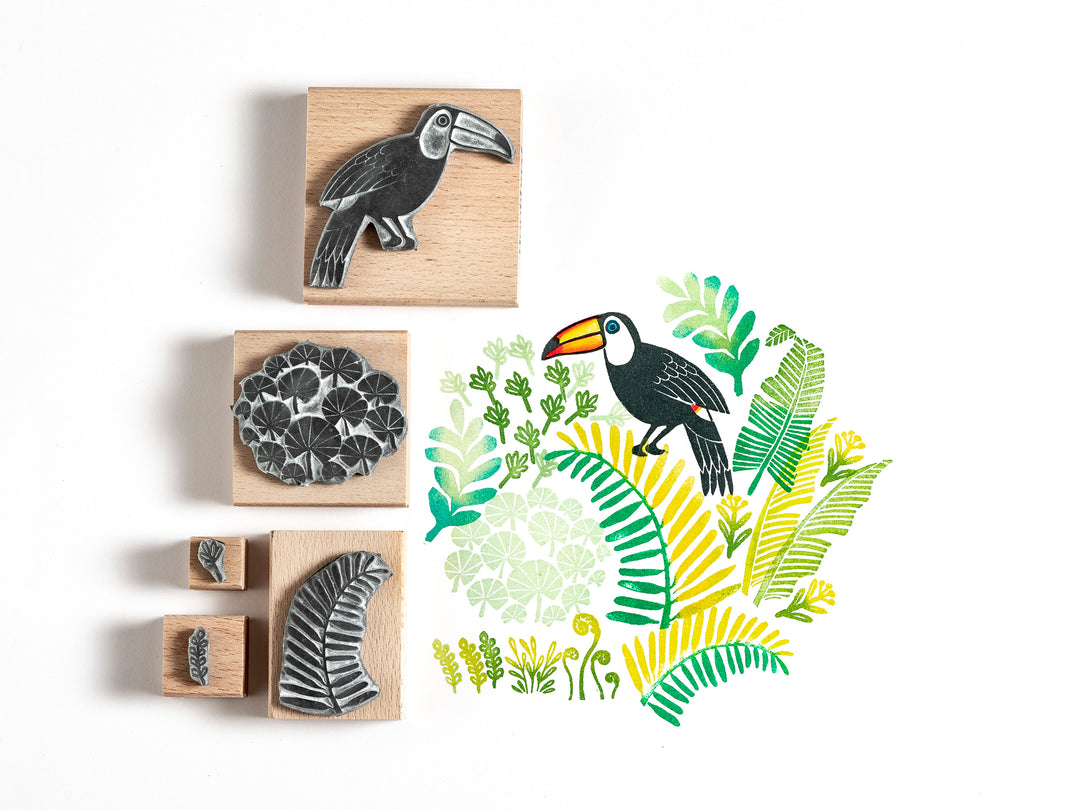 Toucan and Jungle Leaves Rubber Stamps - Noolibird