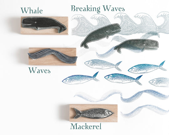 Whale and Mackerel Rubber Stamps - Noolibird